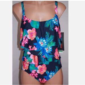 NWT Coco Reef Swimsuit one piece Sz 10 34D Ruffle Maillot Navy Capta underwire